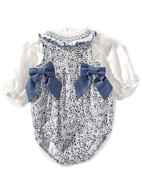 NWT Edgehill Collection Baby Girls Side-Tie Floral Bubble & Long Sleeve Top Set